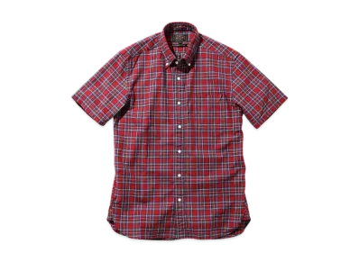 BEAMS B.D. Short Sleeve Indigo Yarn Tartan Check "Red"