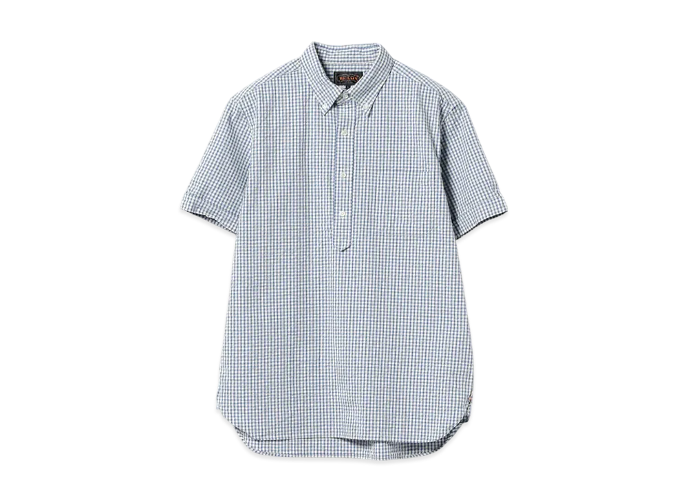 BEAMS B.D. Pullover Short Sleeve Indigo Seersucker "Gingham"