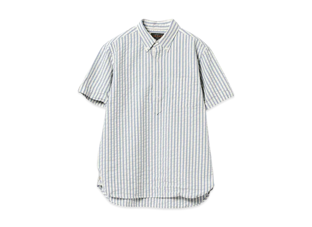 BEAMS B.D. Pullover Short Sleeve Indigo Seersucker "Stripe"