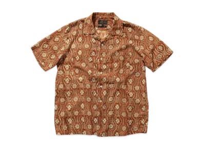 BEAMS Open Collar Block Print "Orange"