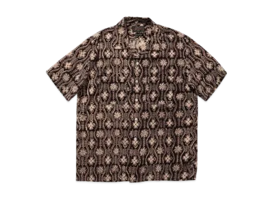 BEAMS Open Collar Block Print "Black"