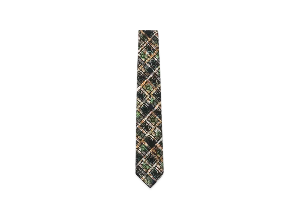 BEAMS Indian Madras Check Block Print Ivy Tie "Green"