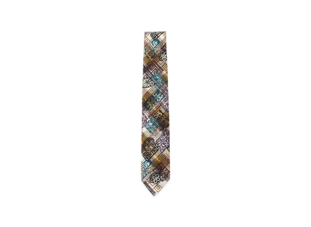 BEAMS Indian Madras Check Block Print Ivy Tie "Yellow"