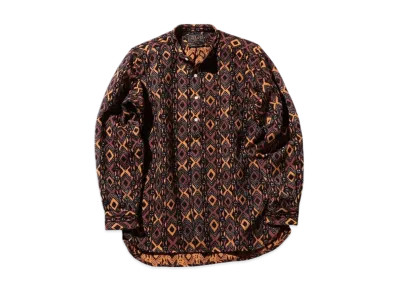 BEAMS Band Collar Pullover Batik Stripe Jacquard "Brown"