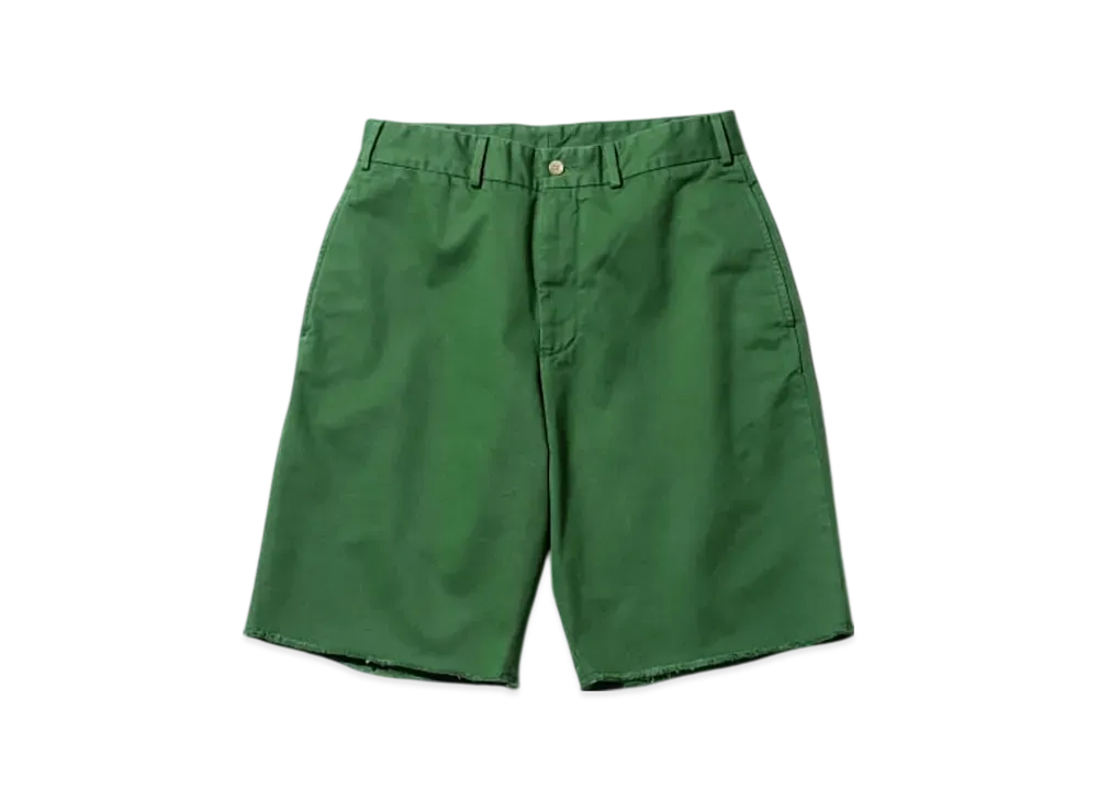 BEAMS Plain Front Shorts Cut Off Twill Garment Dye "Green"