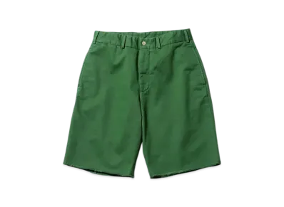 BEAMS Plain Front Shorts Cut Off Twill Garment Dye "Green"