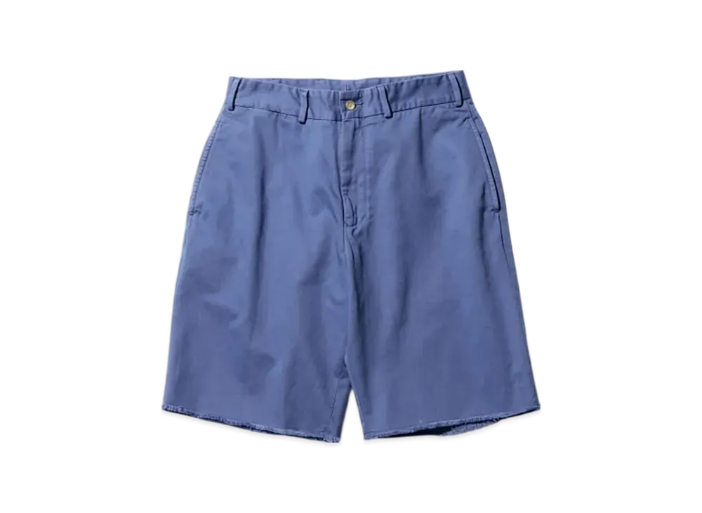BEAMS Plain Front Shorts Cut Off Twill Garment Dye "Blue"
