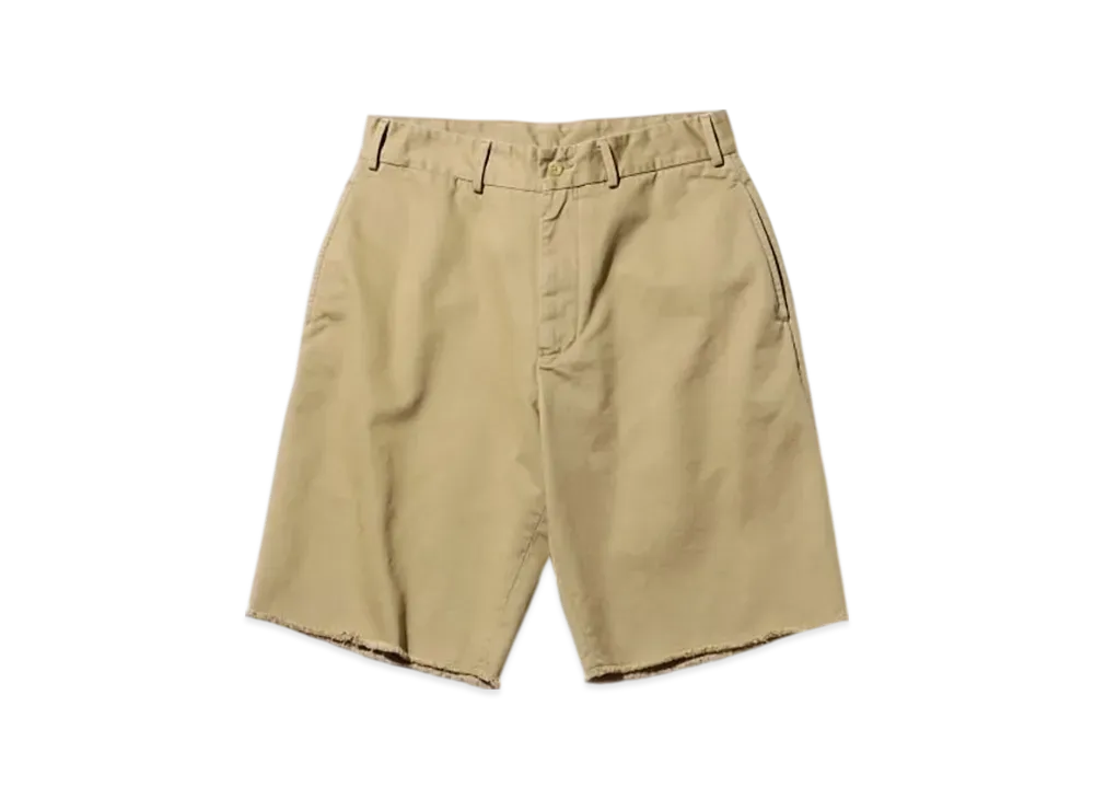 BEAMS Plain Front Shorts Cut Off Twill Garment Dye "Khaki"