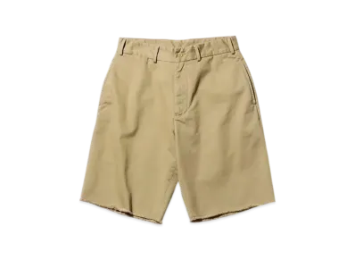 BEAMS Plain Front Shorts Cut Off Twill Garment Dye "Khaki"