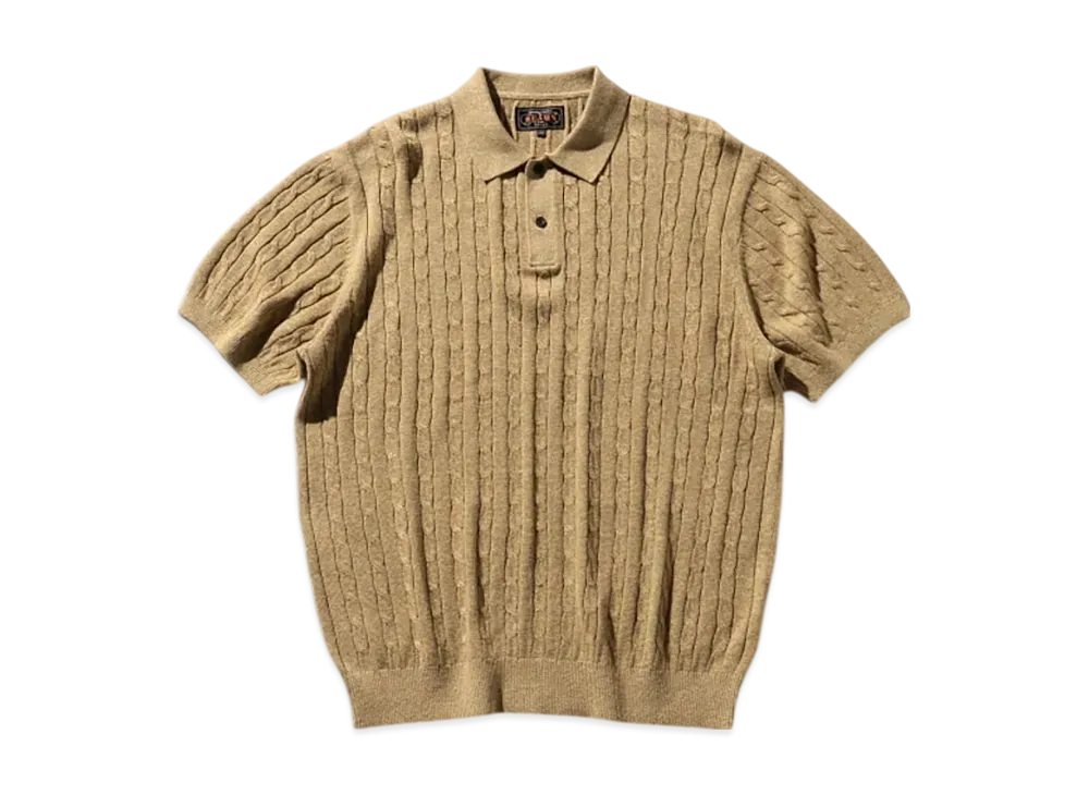 BEAMS Knit Polo Cable "Khaki"