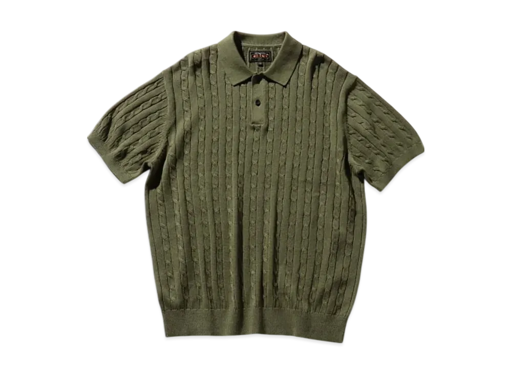 BEAMS Knit Polo Cable "Olive"
