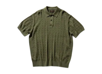 BEAMS Knit Polo Cable "Olive"