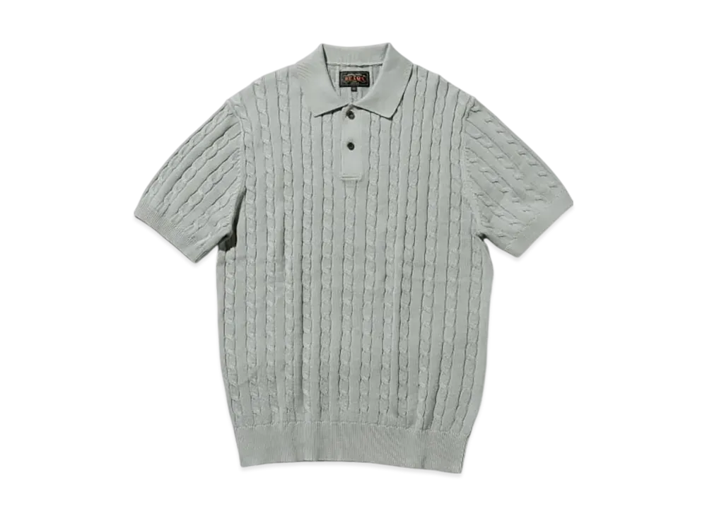 BEAMS Knit Polo Cable "IceBlue"