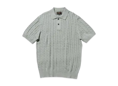 BEAMS Knit Polo Cable "IceBlue"
