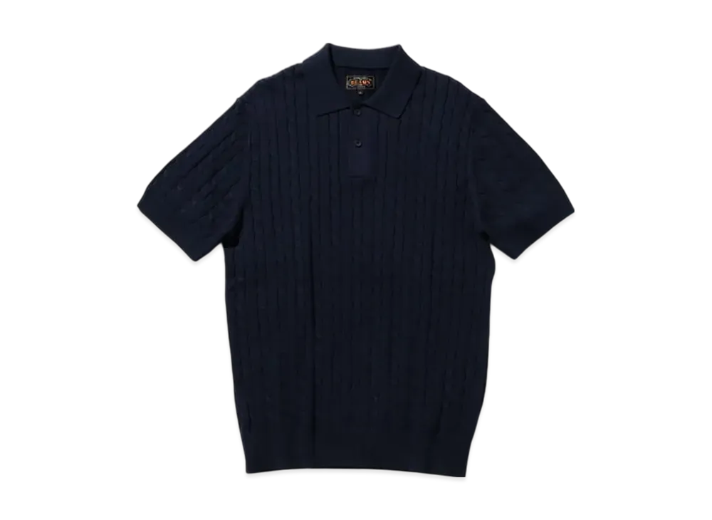 BEAMS Knit Polo Cable "Navy"