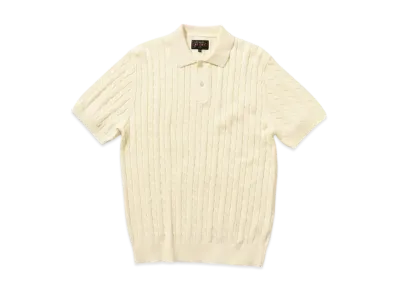 BEAMS Knit Polo Cable "White"