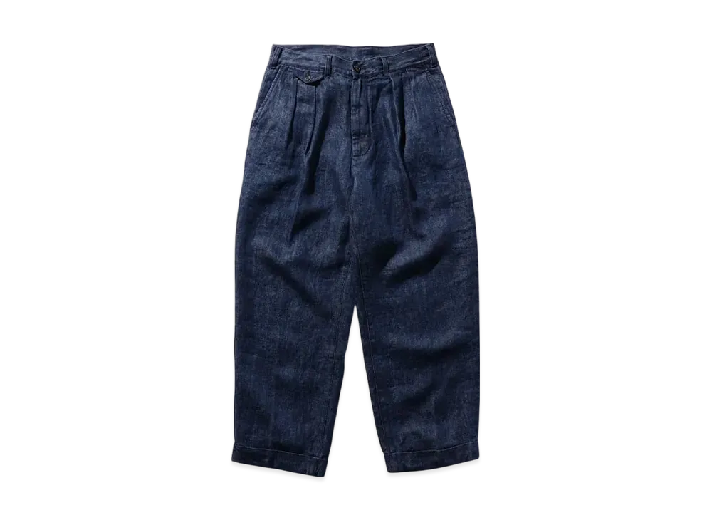 BEAMS 2 Pleats Trousers Twill Linen "Indigo"