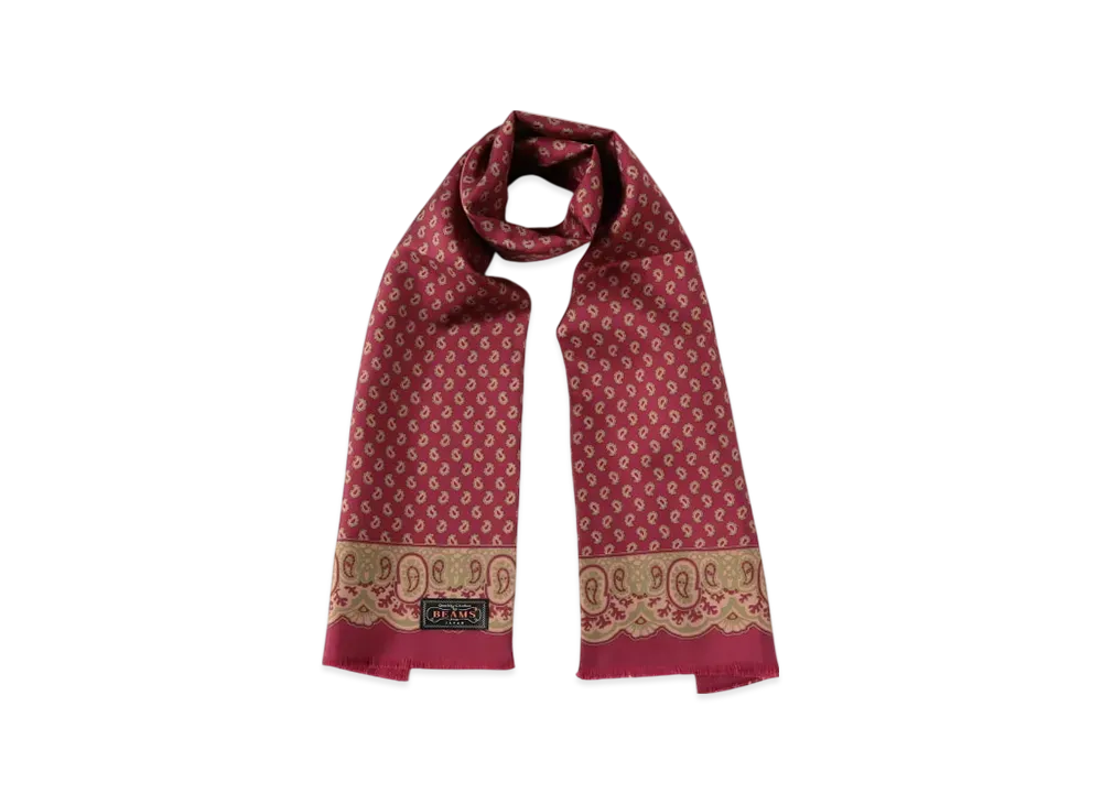 BEAMS Silk Stole Geometric Print "Wine"