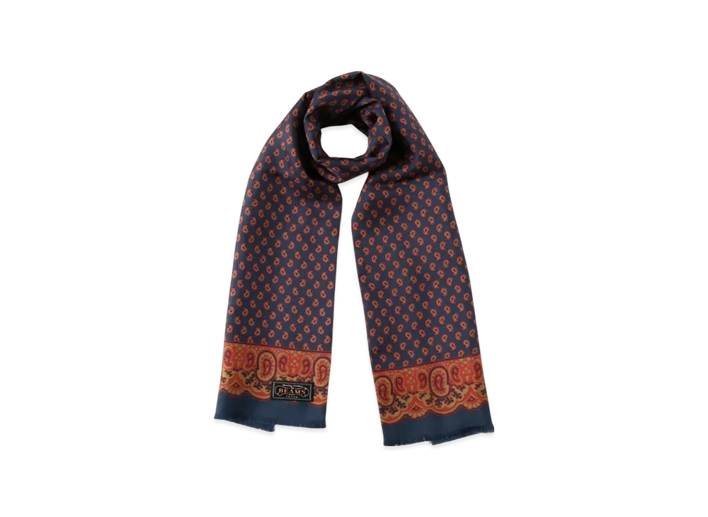 BEAMS Silk Stole Geometric Print "Navy"