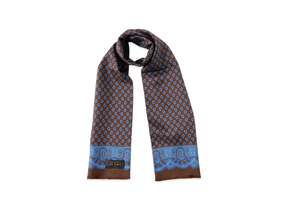 BEAMS Silk Stole Geometric Print "Brown"