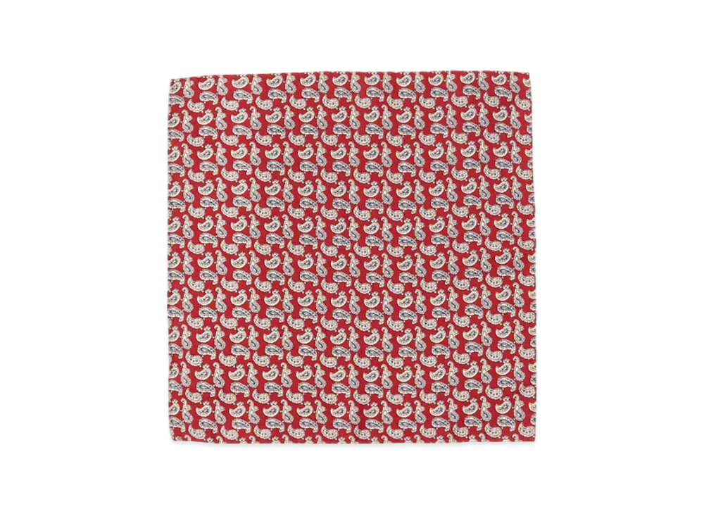 BEAMS Pocket Chief Silk Hopsack Paisley Print "Red"