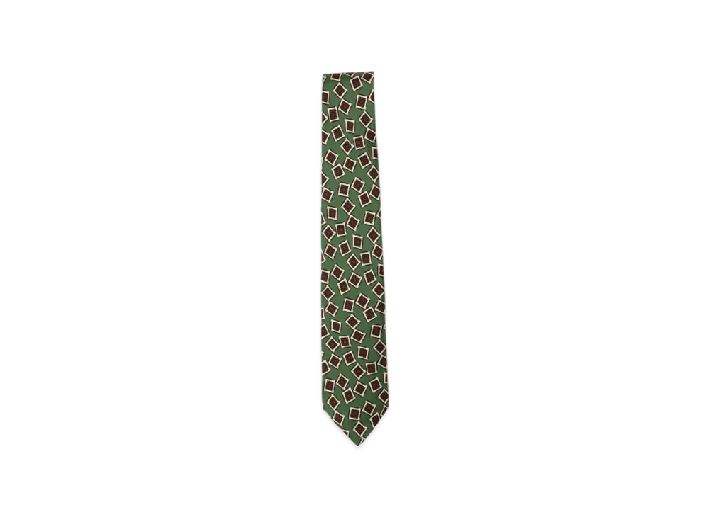 BEAMS Silk Tie Square Print "Green"
