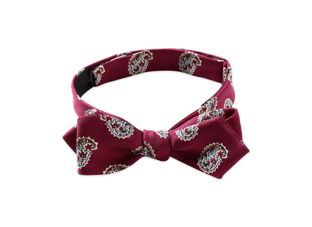 BEAMS Silk Bow Tie Big Paisley Print "Burgundy"