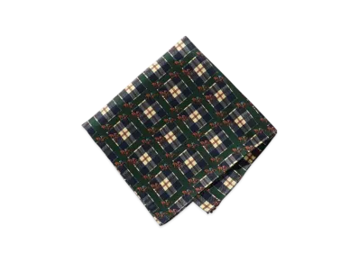 BEAMS Pocket Chief Check Horses Print "Green"