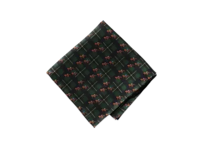 BEAMS Pocket Chief Check Horses Print "Navy"