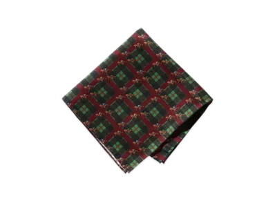 BEAMS Pocket Chief Check Horses Print "Burgundy"