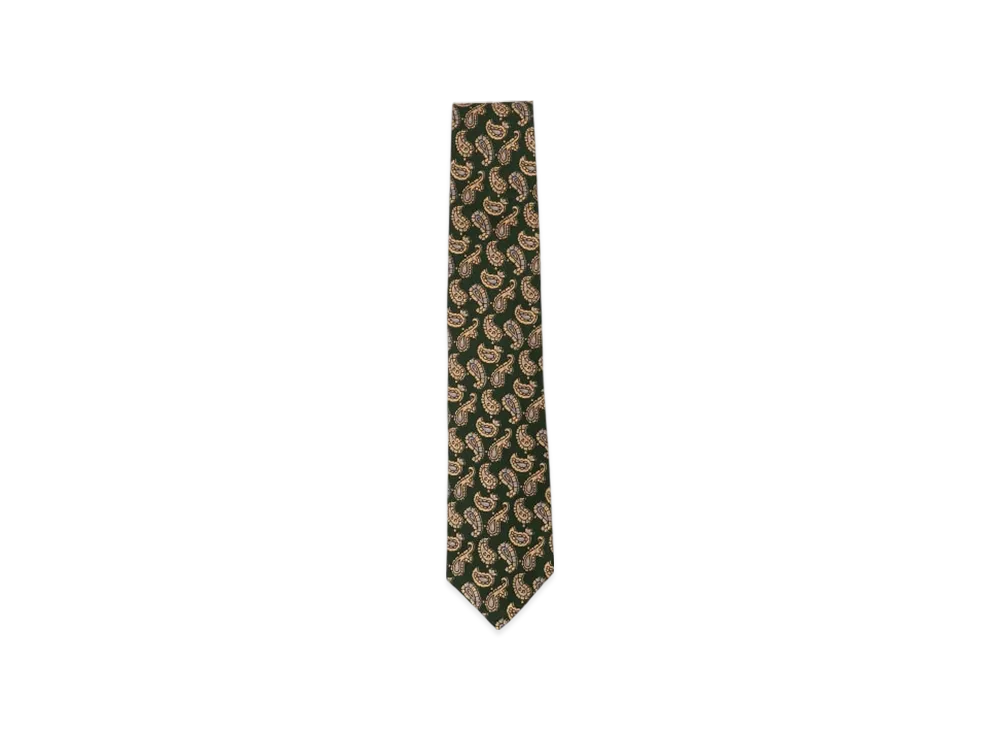 BEAMS Silk Tie Hopsack Paisley Print "Green"