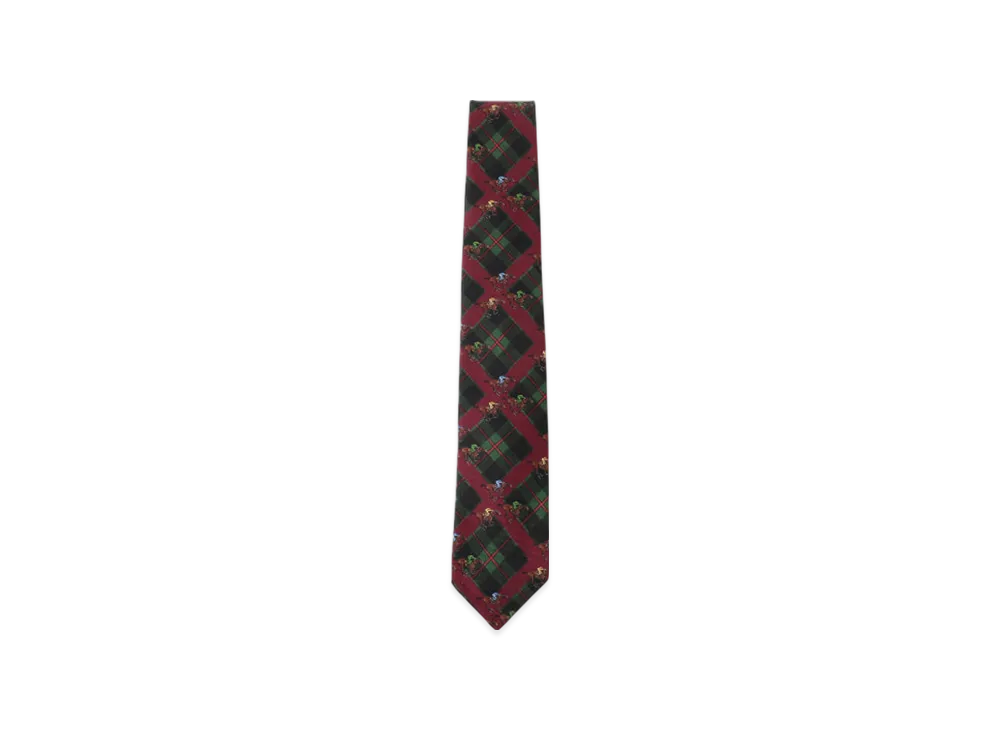BEAMS Silk Tie Check Horses Print "Burgundy"