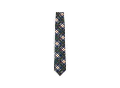 BEAMS Silk Tie Check Horses Print "Green"