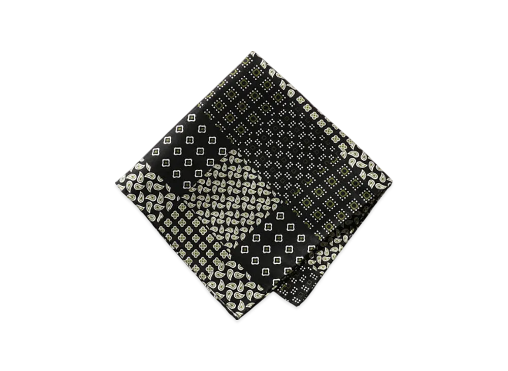 BEAMS Pocket Chief Paisley Geometric Print "Black"