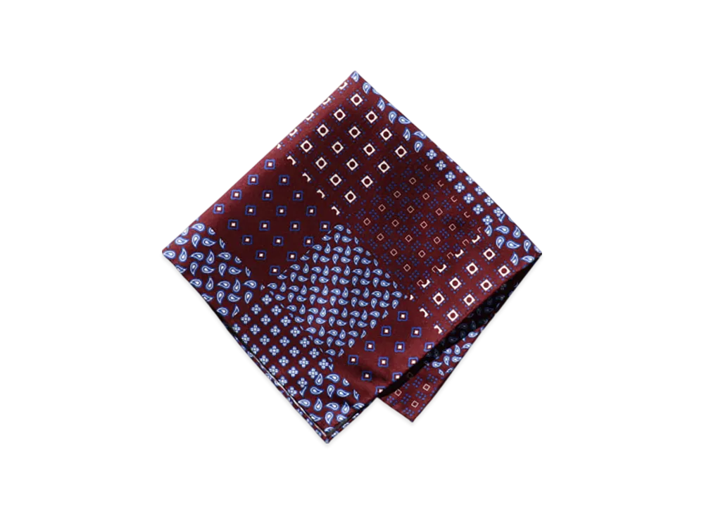 BEAMS Pocket Chief Paisley Geometric Print "Burgundy"