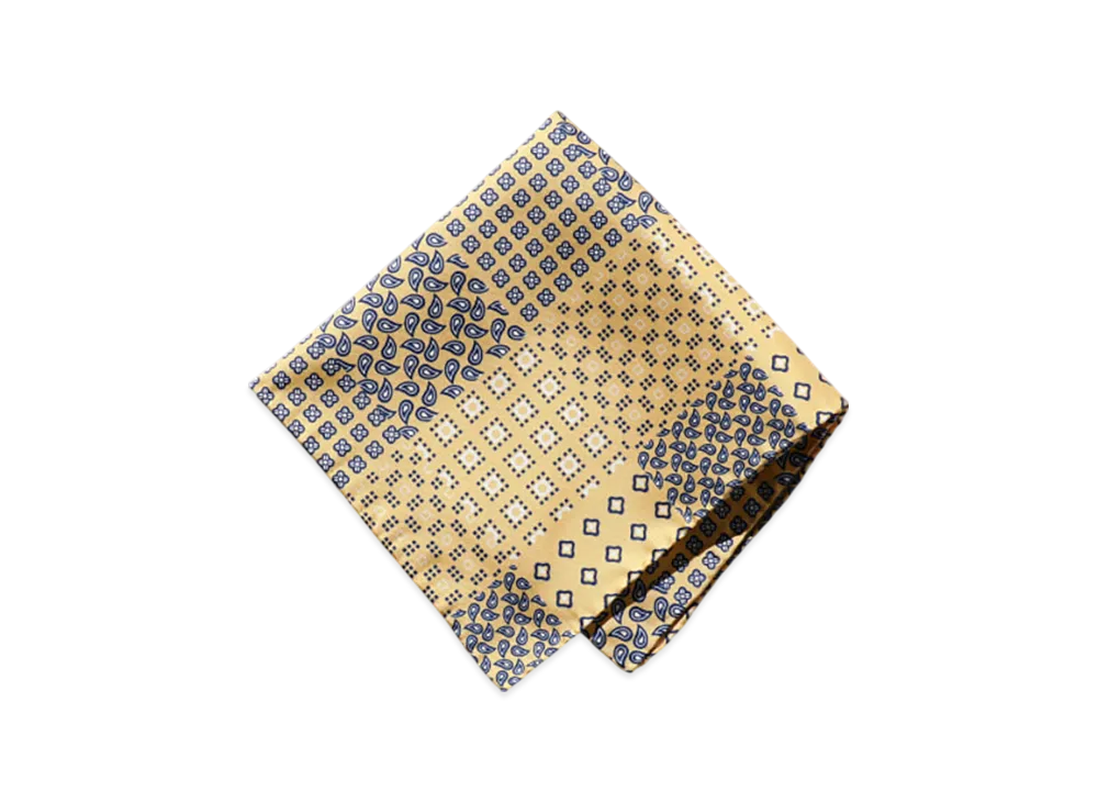 BEAMS Pocket Chief Paisley Geometric Print "Yellow"