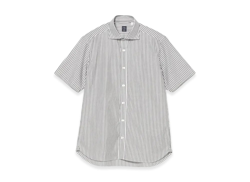 BEAMS London Stripe Short-Sleeve Cutaway Collar Shirt "Black"