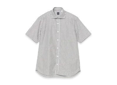 BEAMS London Stripe Short-Sleeve Cutaway Collar Shirt "Black"