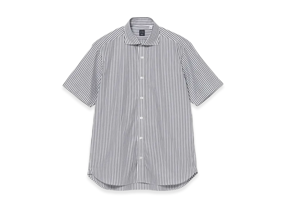 BEAMS London Stripe Short-Sleeve Cutaway Collar Shirt "Navy"