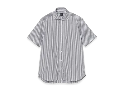 BEAMS London Stripe Short-Sleeve Cutaway Collar Shirt "Navy"