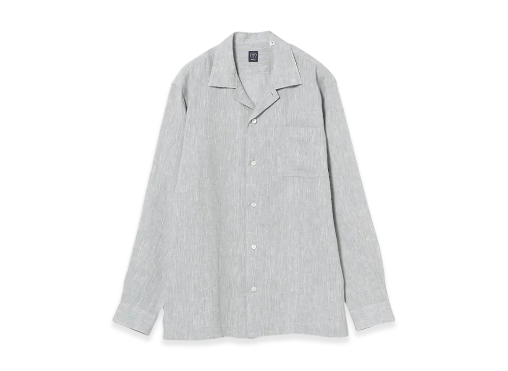 BEAMS Solid Linen Open Collar Shirt "Silver"