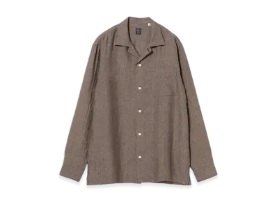 BEAMS Solid Linen Open Collar Shirt "Brown"