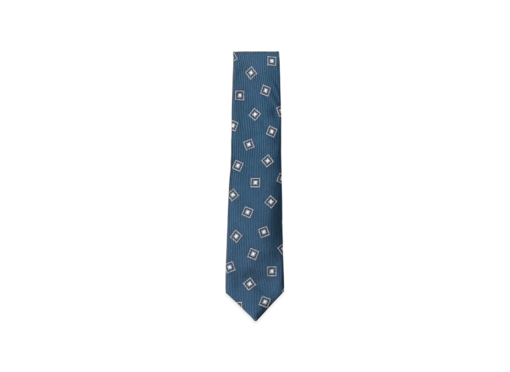 BEAMS Fermo Fossati Silk Fine Print Tie "Petrol"