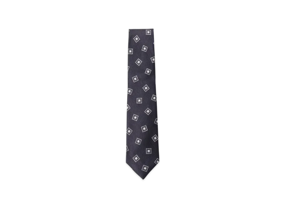 BEAMS Fermo Fossati Silk Fine Print Tie "Navy"