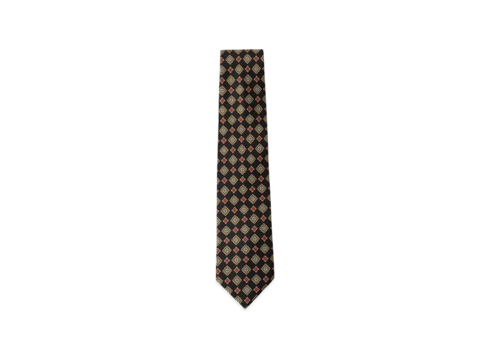 BEAMS Adamley Silk Fine Pattern Print Tie "Black"