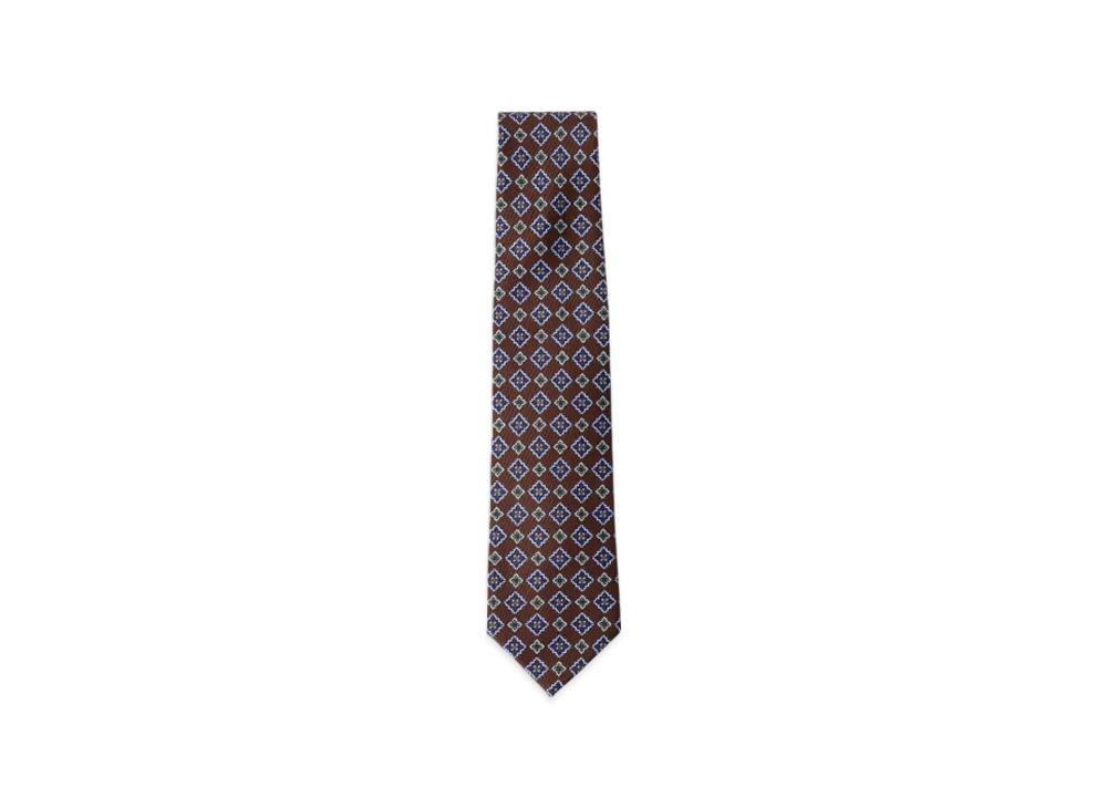 BEAMS Adamley Silk Fine Pattern Print Tie "Brown"