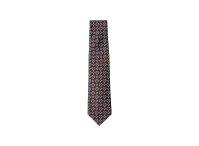 BEAMS Adamley Silk Fine Pattern Print Tie "Brown"