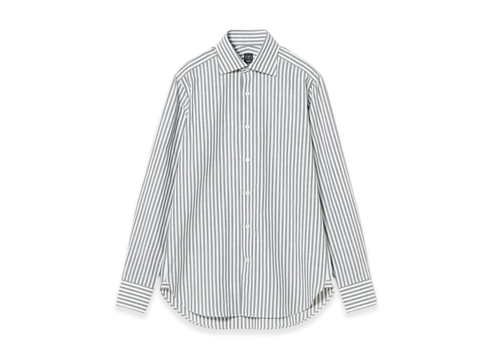 BEAMS Cotton Bold Stripe Wide Collar Shirt "Gray"