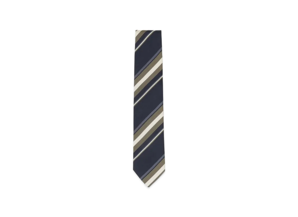 BEAMS Silk Cotton Striped Tie "Navy"