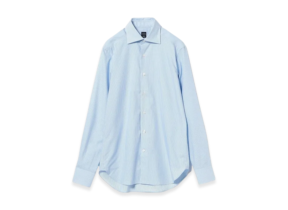 BEAMS Cotton Gingham Wide Collar Shirt "LightBlue"